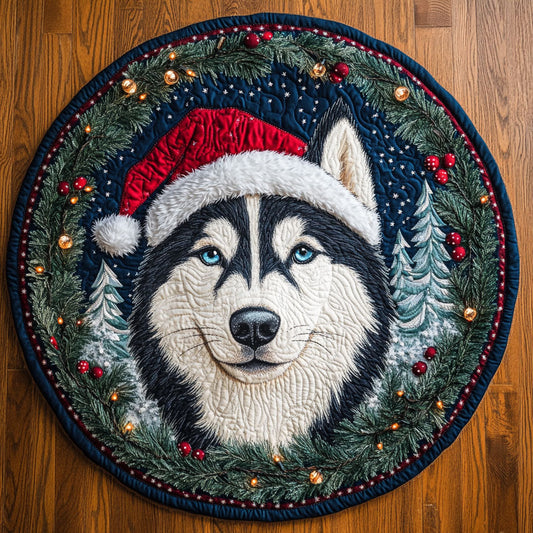 Husky in Winter Wonderland CW2108009CL Quilted Round Mat