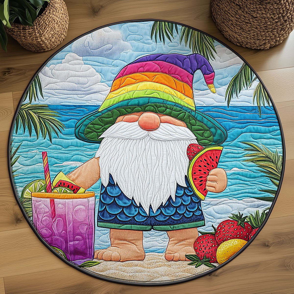 Summer Gnome Vibes WJ0804030CL Quilted Round Mat
