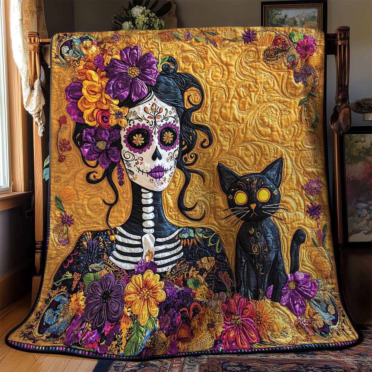 Skeleton Glow With Cat WN2201027CL Quilt