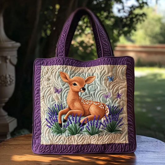 Deer In Lavender Garden QA0312012CL Quilted Tote Bag