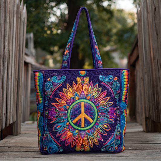 Floral Peace Sign XR0212016CL Quilted Tote Bag