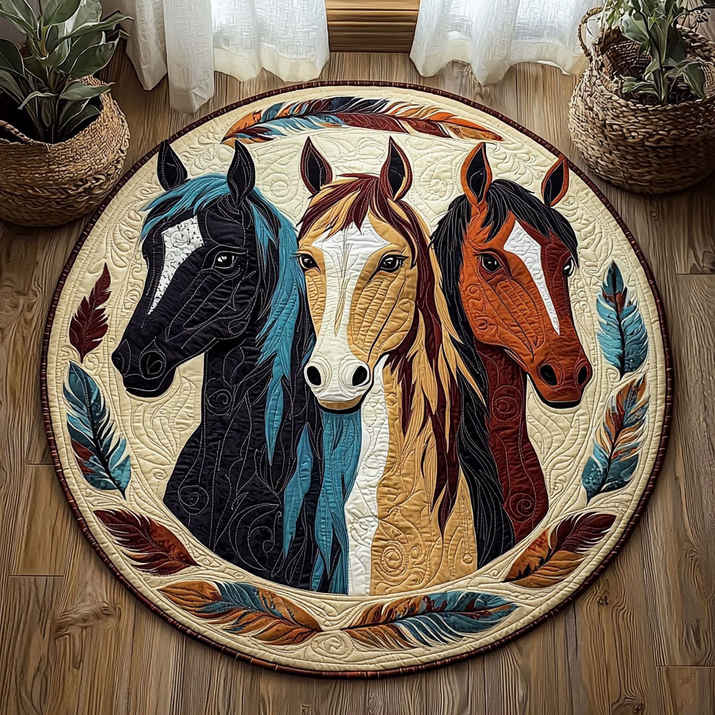 Native American Horses QA0912021CL Quilted Round Mat