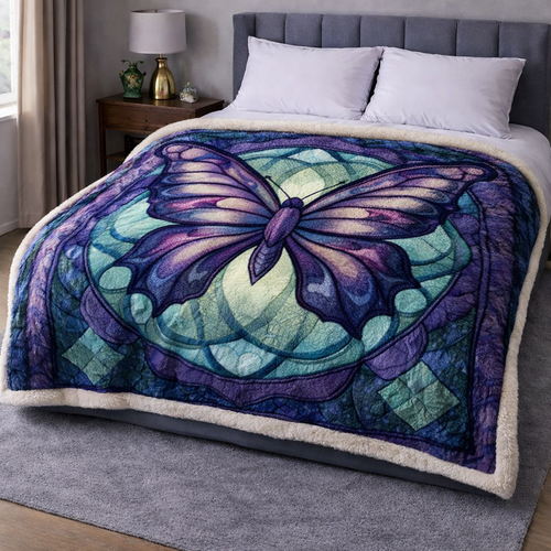 Violet Butterfly QA1002004CL Faux Fur Throw Blanket