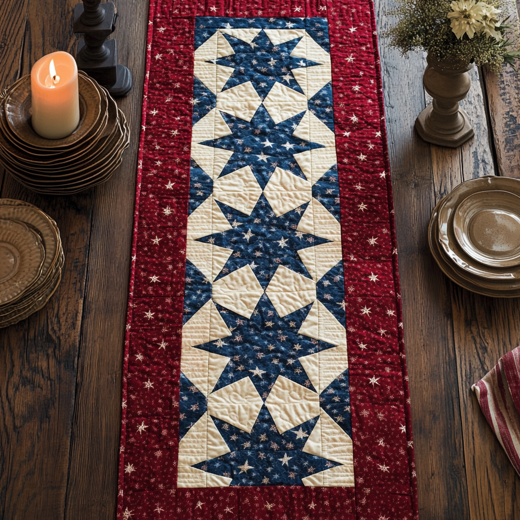 Blue Stars XR2504004CL Quilted Table Runner