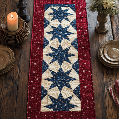 Blue Stars XR2504004CL Quilted Table Runner