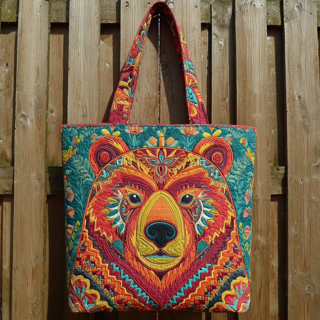 Vibrant Folk Bear XR1811008CL Quilted Tote Bag