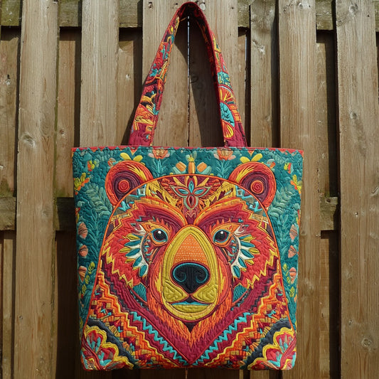 Vibrant Folk Bear XR1811008CL Quilted Tote Bag