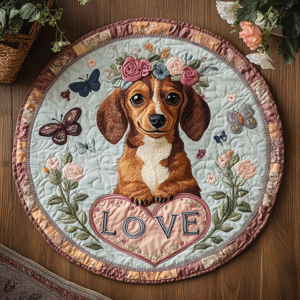 Dachshund Valentine WN0907043CL Quilted Round Mat