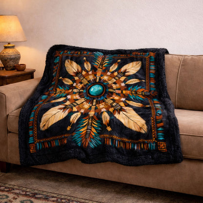 Sacred Feather Mandala KL2801009CL Faux Fur Throw Blanket