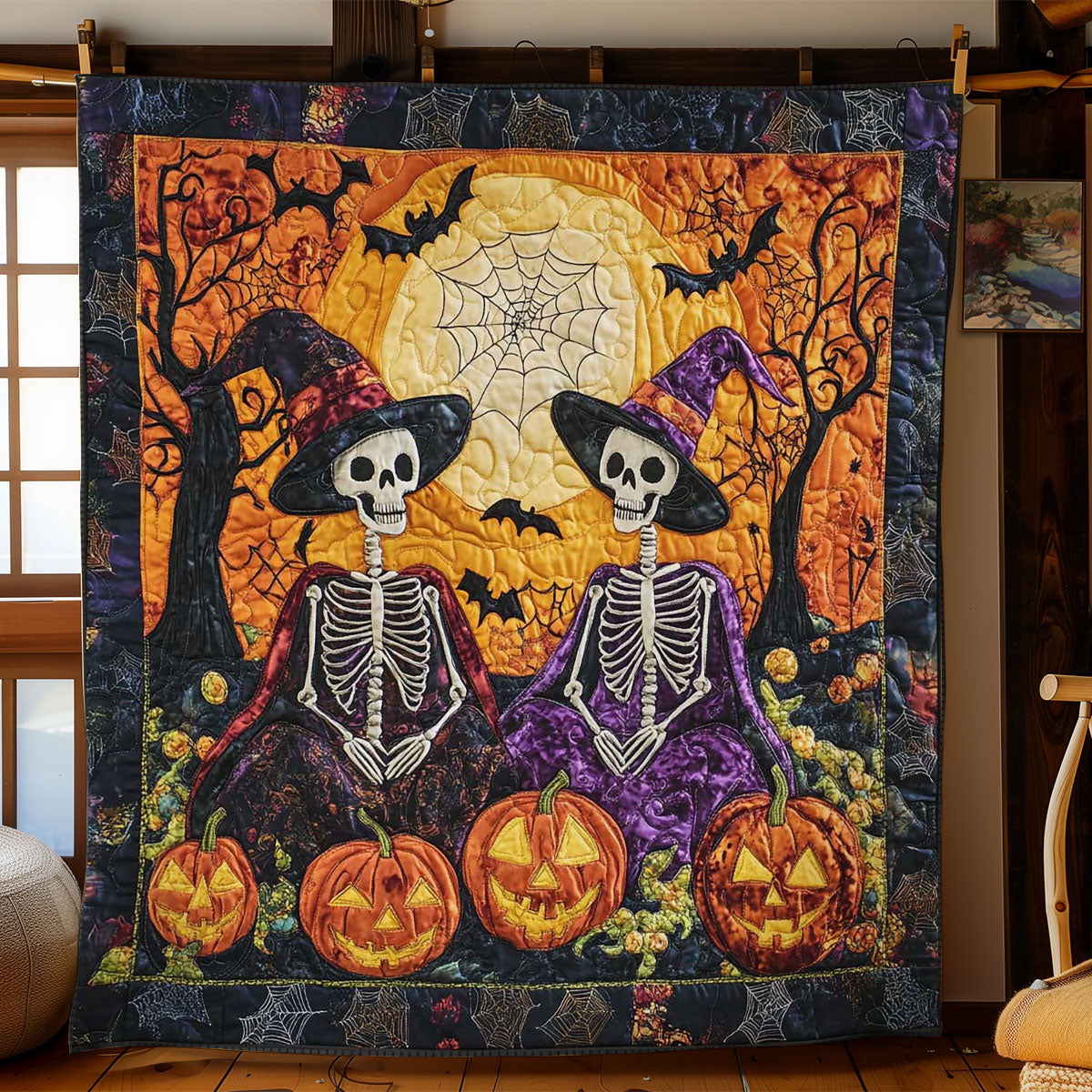 Pumpkin Spellbound Skeletons WN1401024CL Quilt