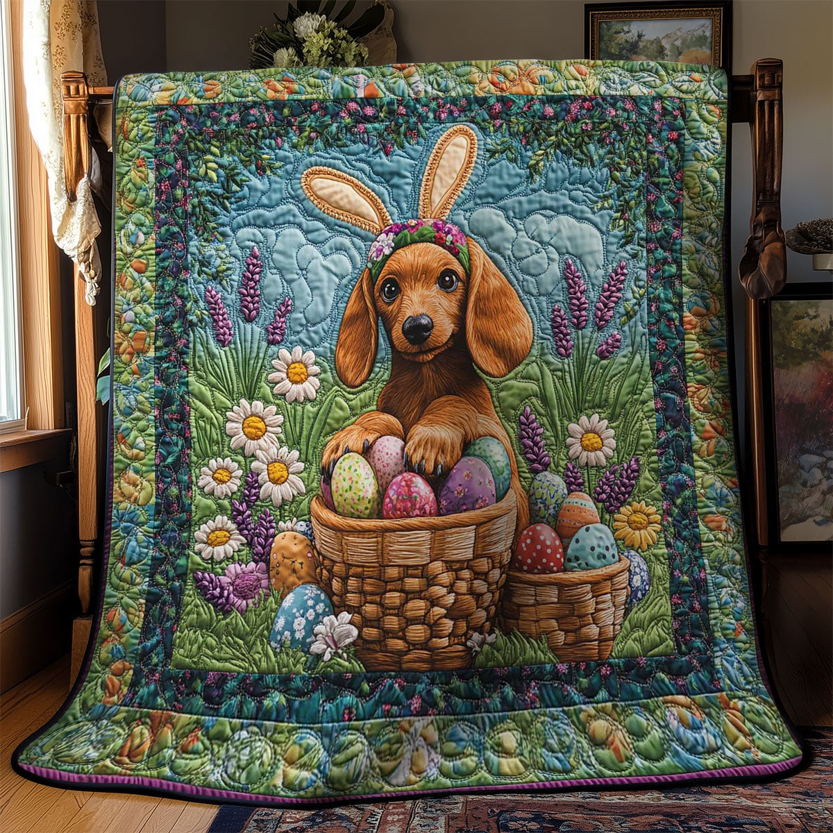 Floral Dachshund Easter WN1501006CL Quilt