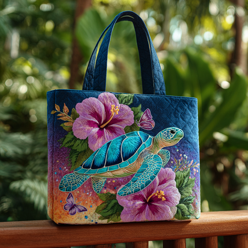 Sea Turtle And Hibicus XR0212003CL Quilted Tote Bag