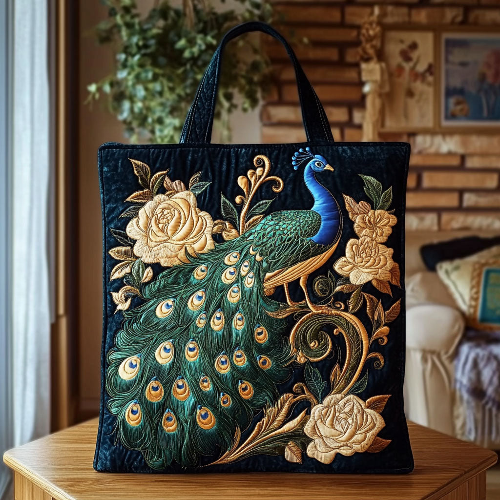 Floral Aura Peacock KL0912019CL Quilted Tote Bag