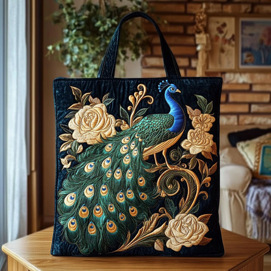 Floral Aura Peacock KL0912019CL Quilted Tote Bag