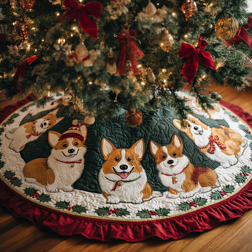 Festive Corgi CW1410035CL Quilted Christmas Tree Skirt