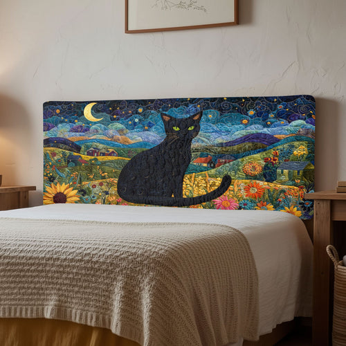 Enchanted Cat Under Moon CW2212016CL Quilted Headboard Slipcover