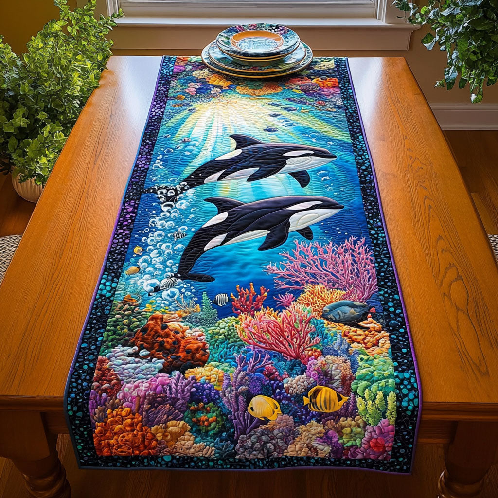 Swimming Orca WJ2305033CL Quilted Table Runner
