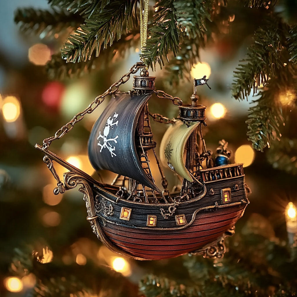 Black Gold Pirate Ship WN1512002CL Christmas Ornament