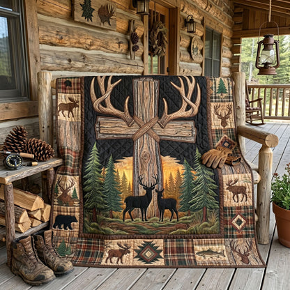 Rustic Cross Deer Antler Woodland WN1205015CL Quilt