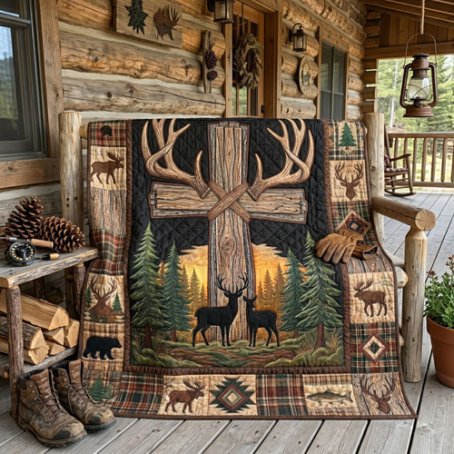 Rustic Cross Deer Antler Woodland WN1205015CL Quilt