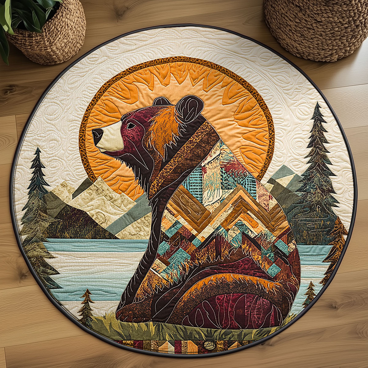 Tribal Bear Totem WJ0307043CL Quilted Round Mat