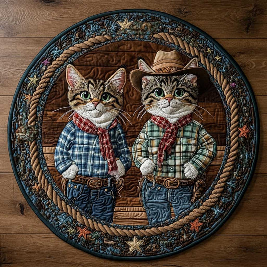 Cowboy Cat Crew WN1505037CL Quilted Round Mat