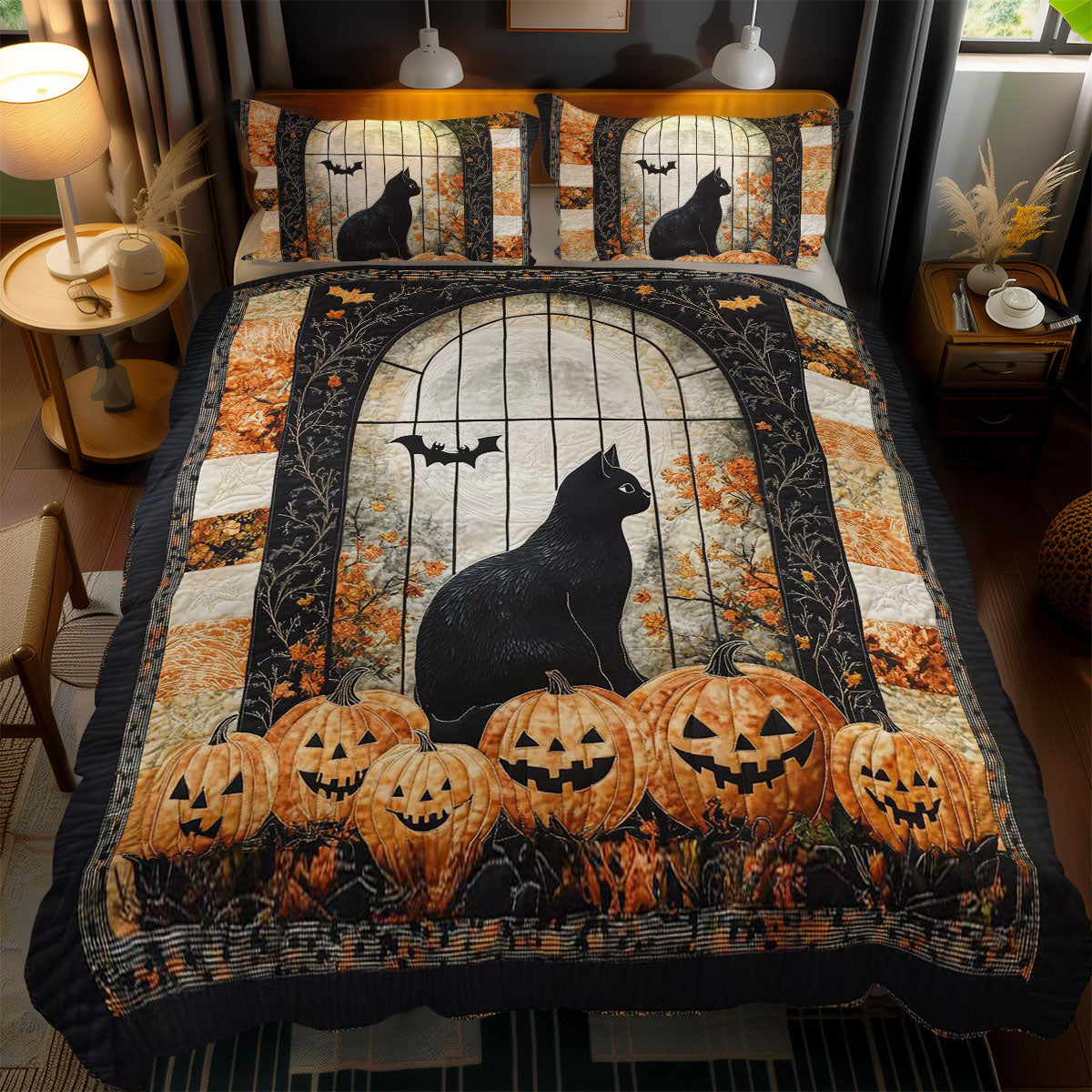 Harvest Cat And Pumpkins WN0703089CL Duvet Cover Set