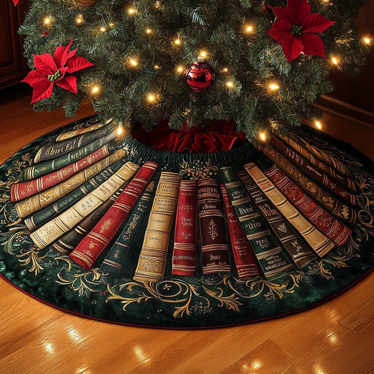 Whisper Of Old Books XR1111015CL Quilted Christmas Tree Skirt