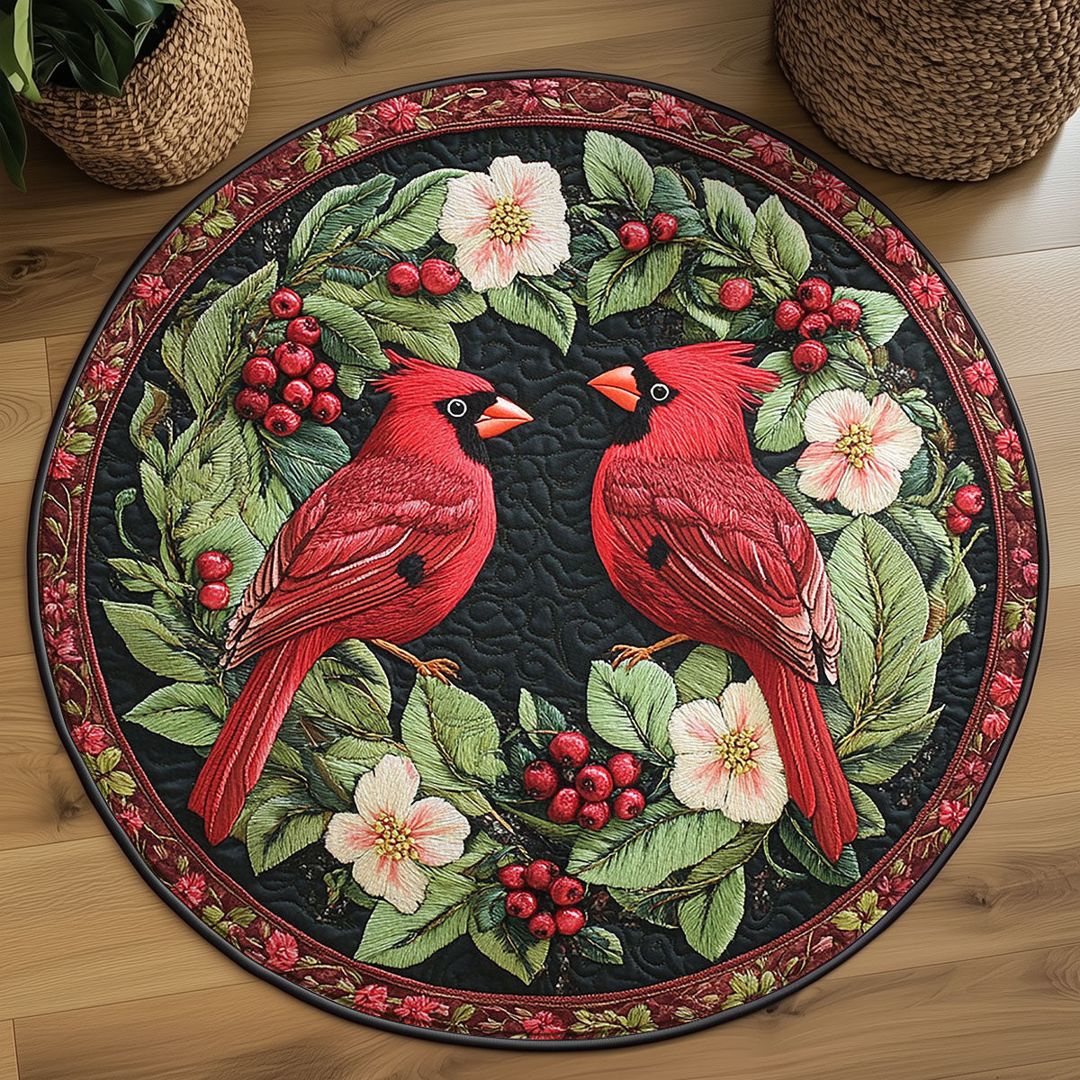Cardinal Whispers WN0107032CL Quilted Round Mat