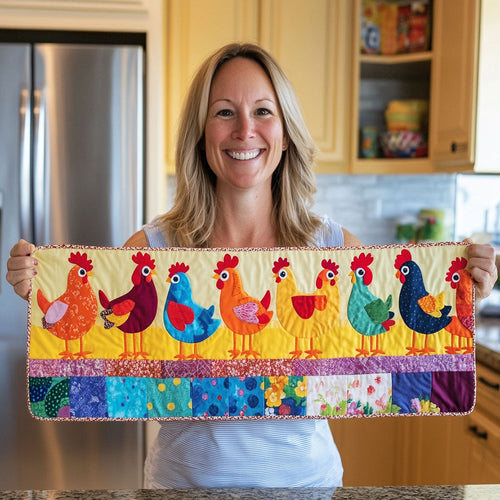 Colorful Chicken WJ2803033CL Quilted Table Runner