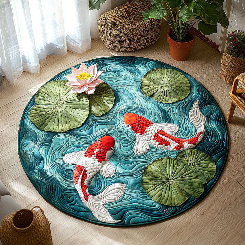 Koi Fish Pond QA0512008CL Quilted Round Mat