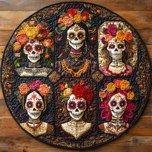Whispering Hair Skull Woman WN0908093CL Quilted Round Mat