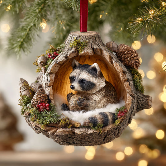 Cozy Woodland Raccoon CW0312011CL Christmas Ornament