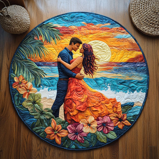Romantic Sunset Couple WJ0207029CL Quilted Round Mat