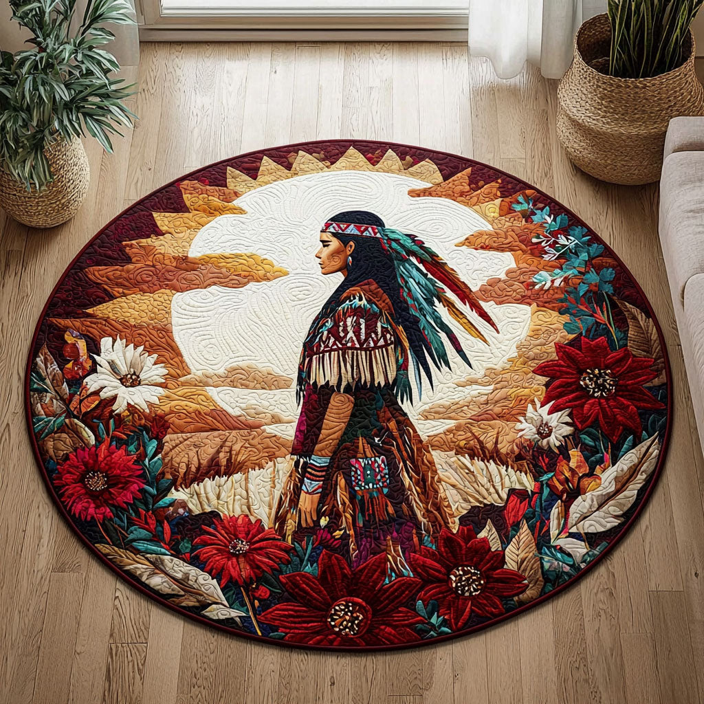 Native American Woman QA0812022CL Quilted Round Mat