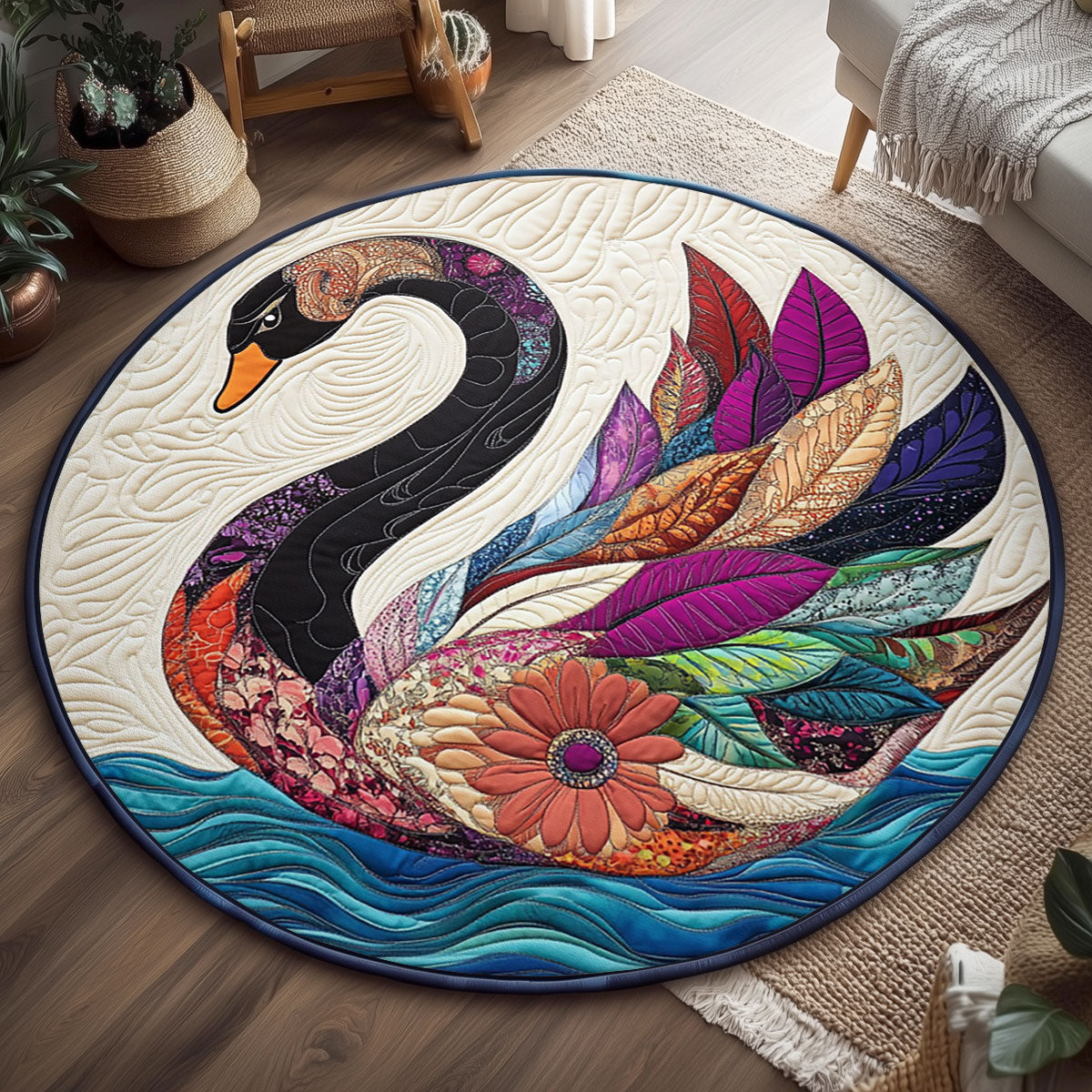 Celestial Plumage WJ2407038CL Quilted Round Mat