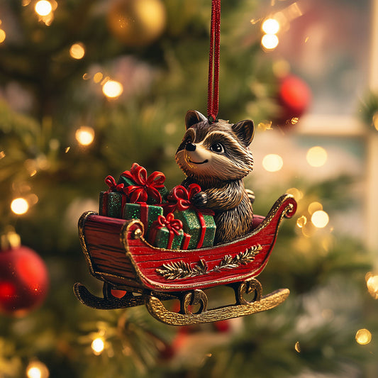 Raccoon Santa's Sleigh LT2110009CL Christmas Ornament