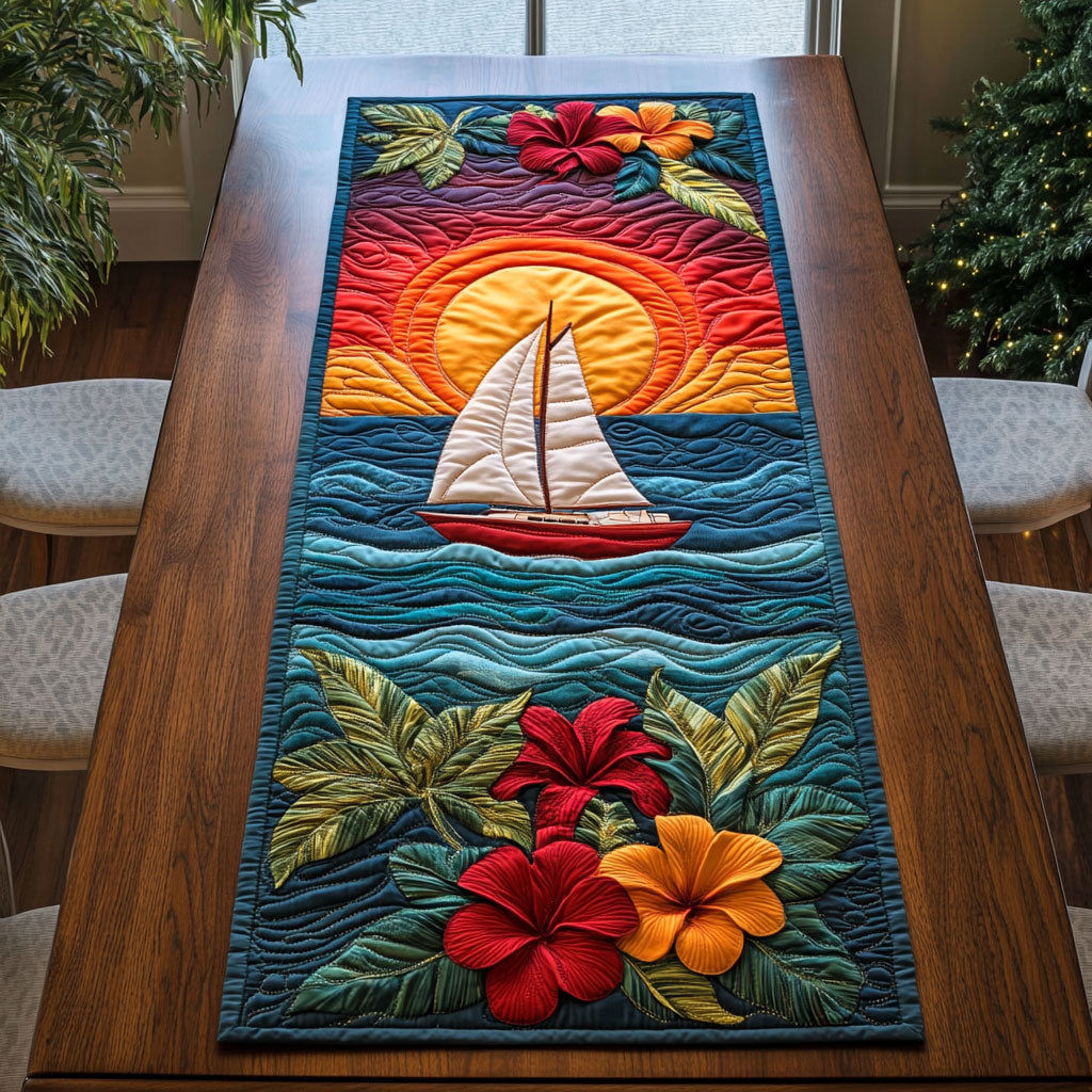 Tropical Sunset Sailboat WJ0807034CL Quilted Table Runner