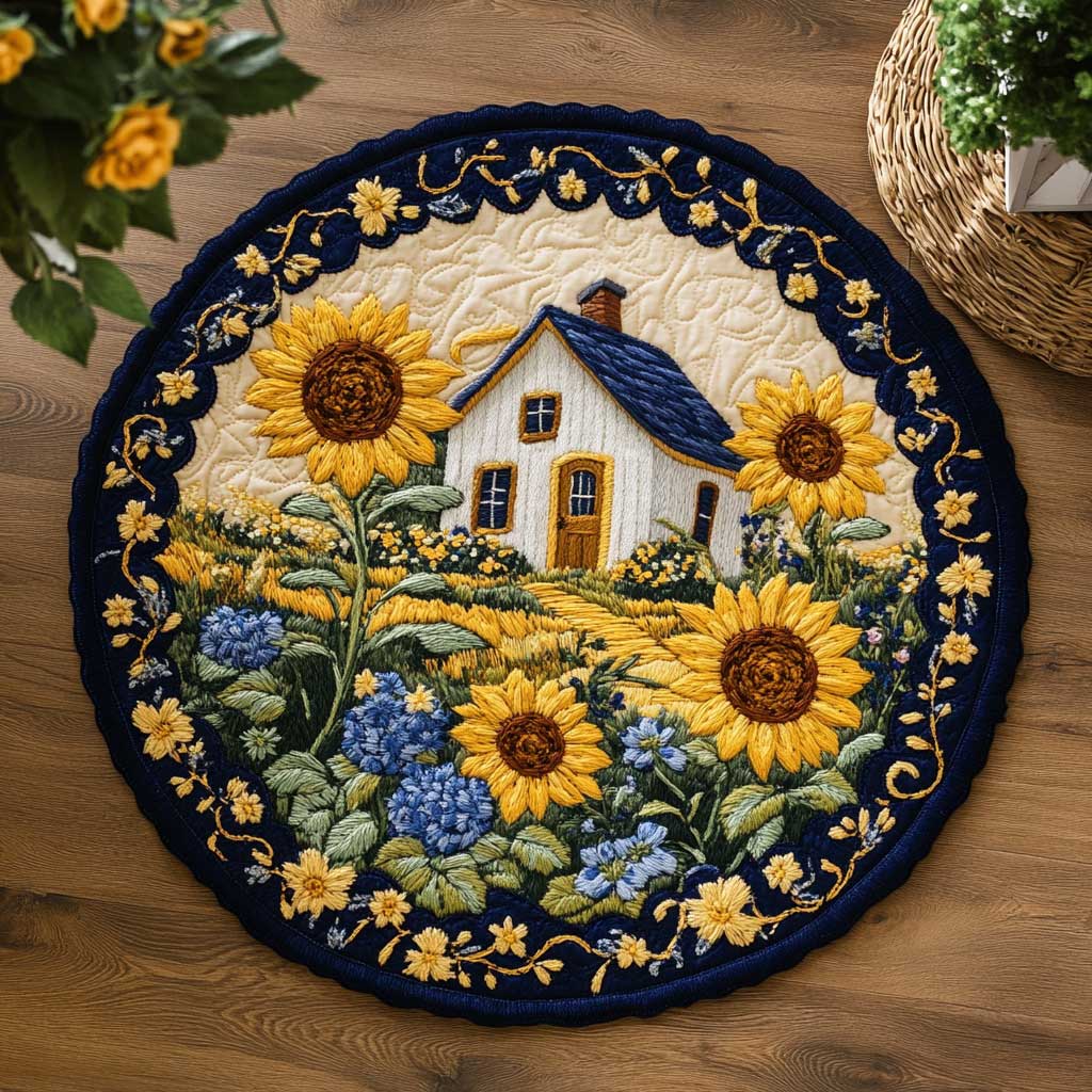 Wildflower Farmhouse WN1605063CL Quilted Round Mat