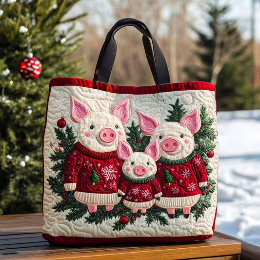 Winter Bless Pig WN2910085CL Quilted Tote Bag