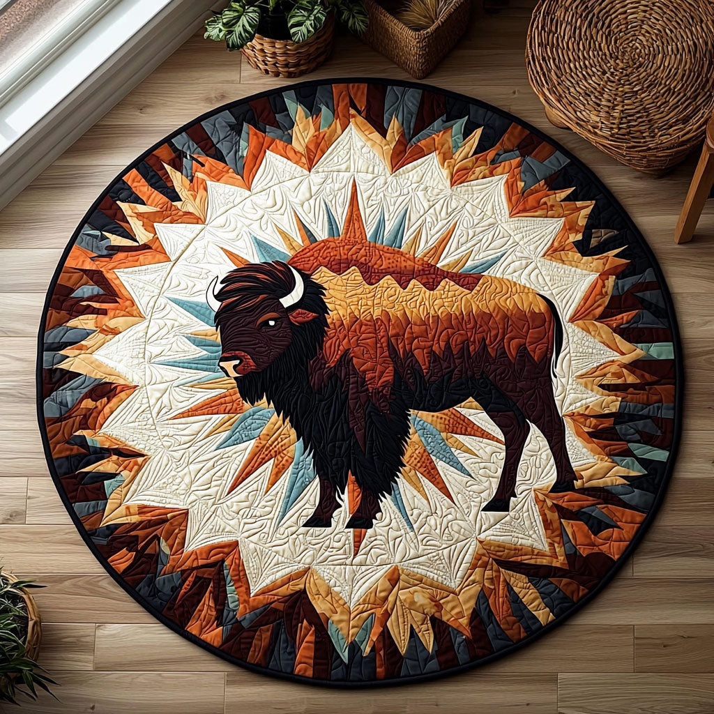 Geometric Bison QA0812035CL Quilted Round Mat