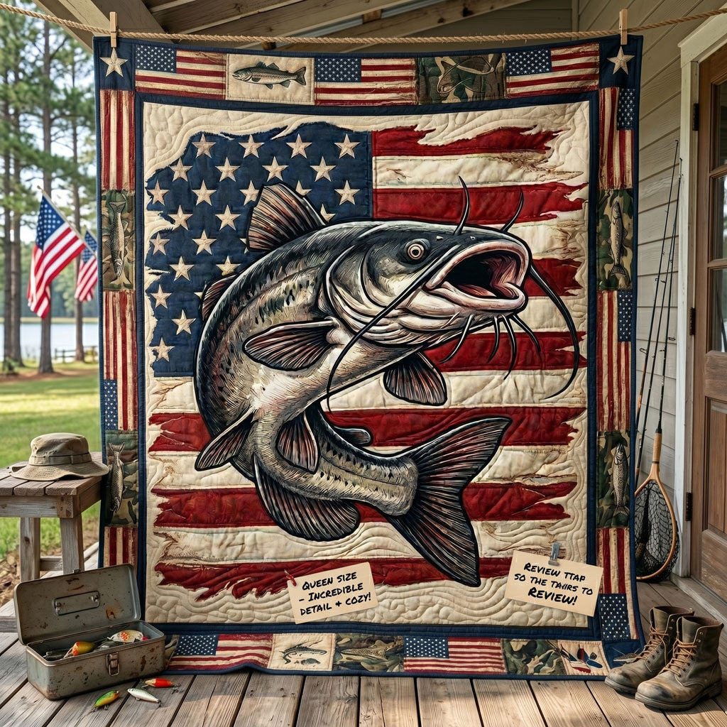 American Flag Catfish Fishing WN1205004CL Quilt