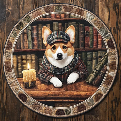 Corgi In Study WN2705023CL Quilted Round Mat