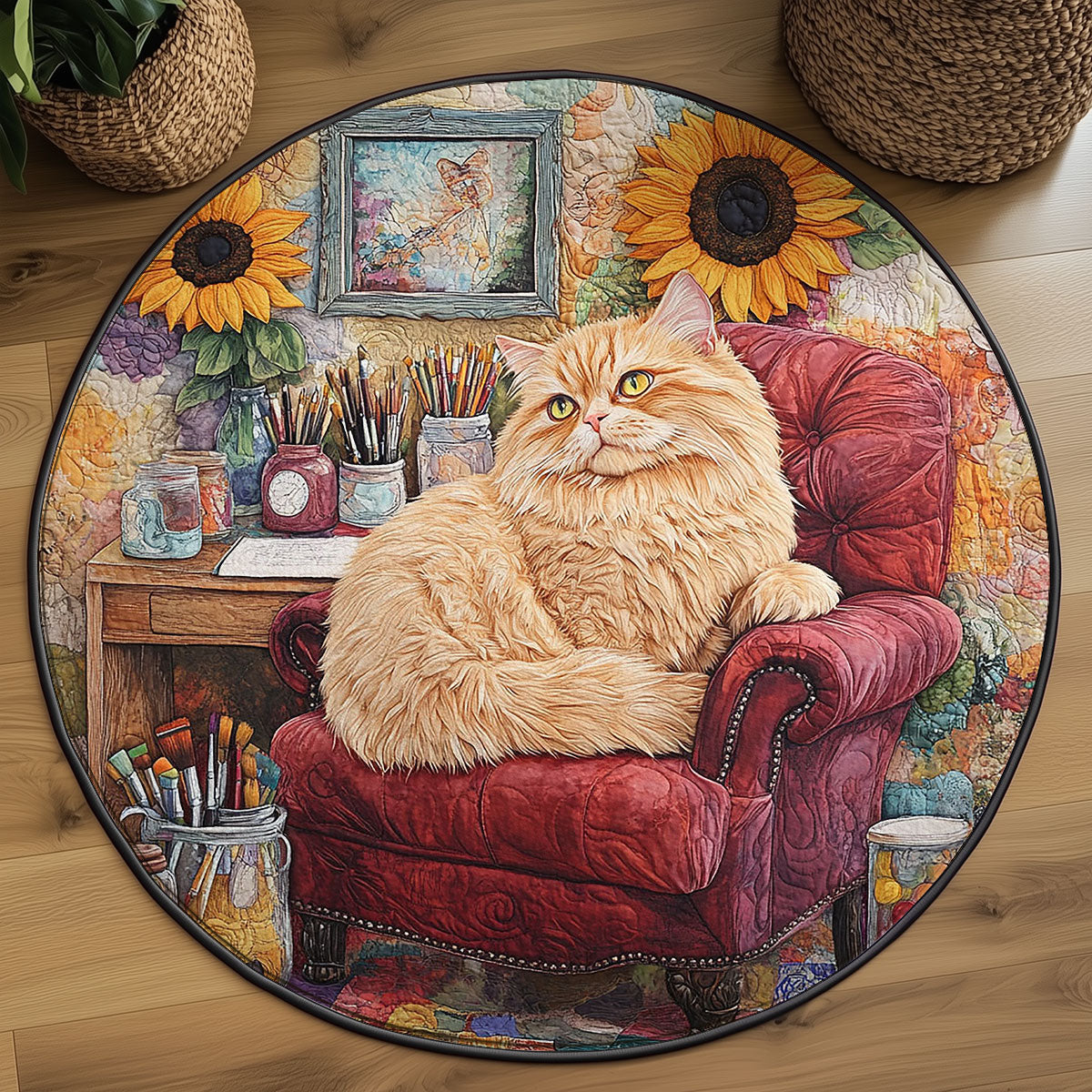 Golden Whiskers Lounge WJ1606044CL Quilted Round Mat