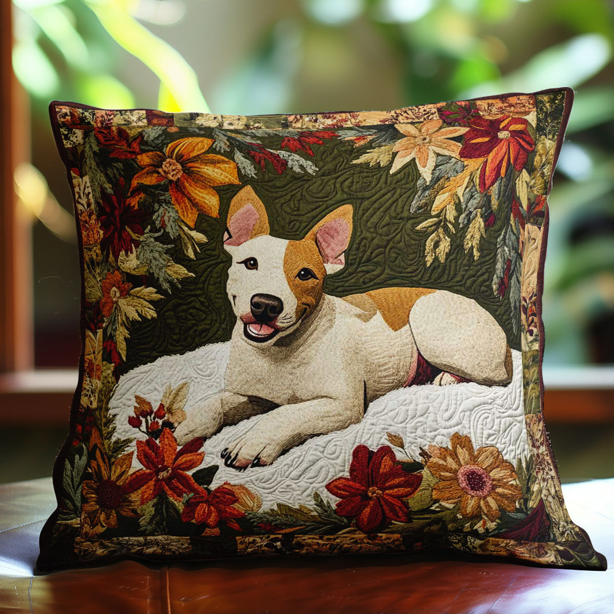 Floral Bull Terrier WN0802103CL Quilt Pillow Case