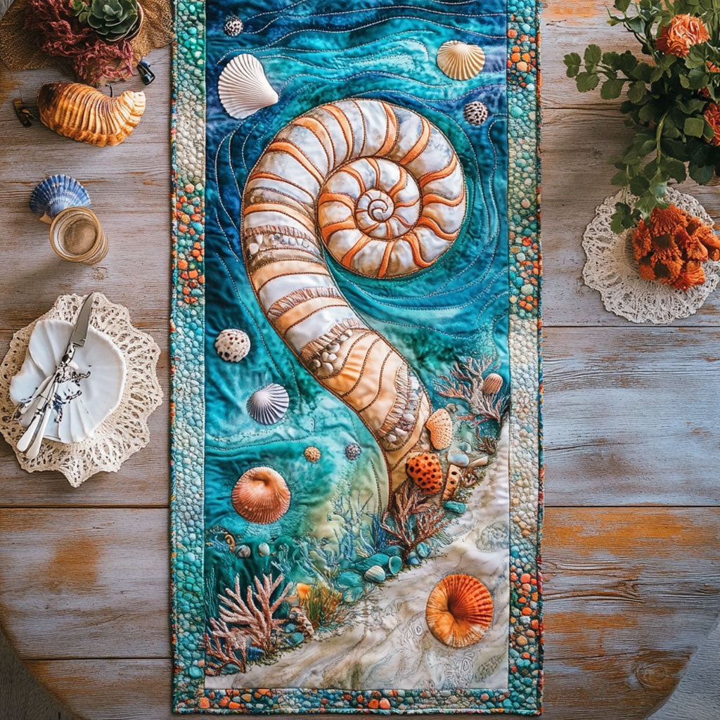 Seashell Whisper Blue WN2306047CL Quilted Table Runner