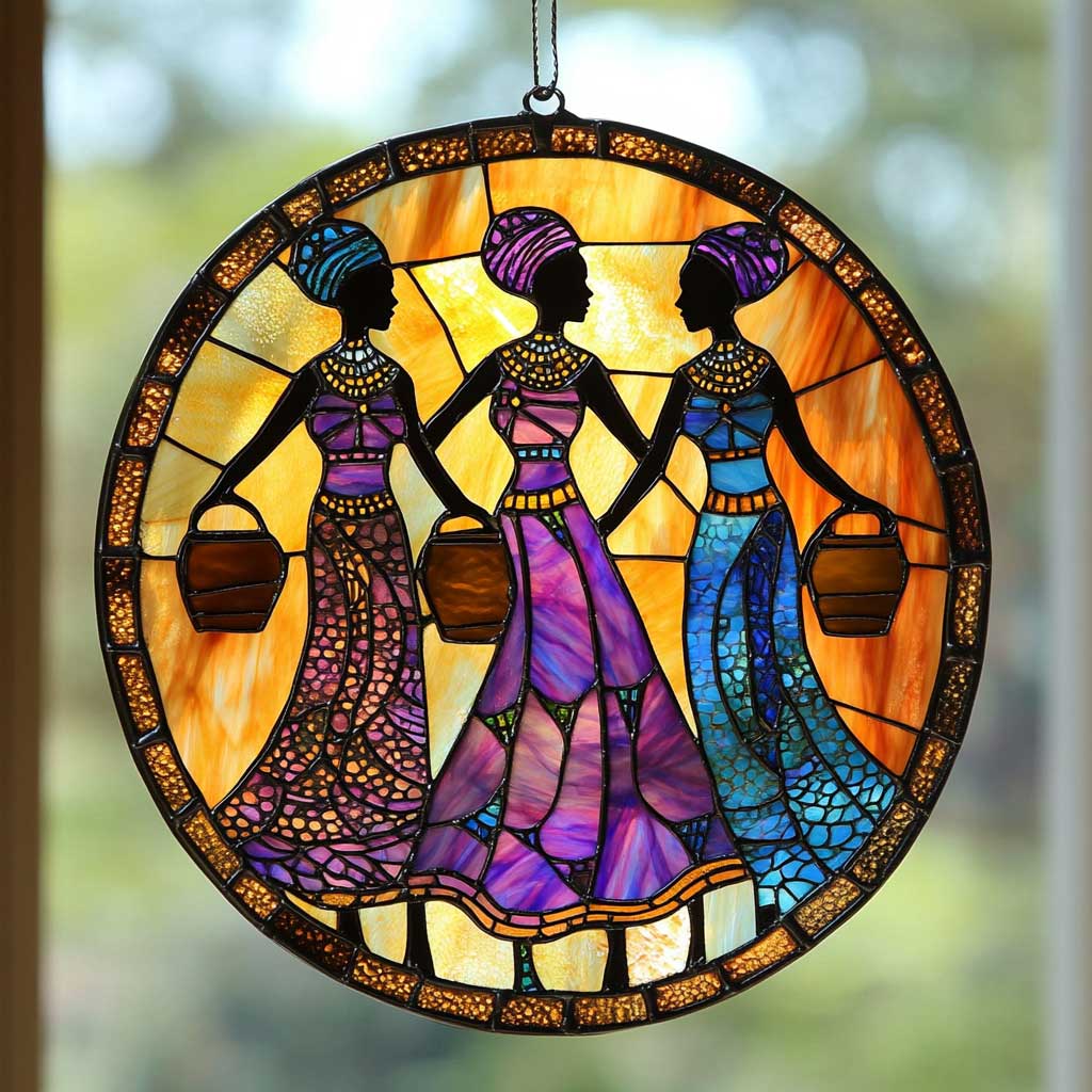 African Women Sunset WN0505047CL Stained Glass Suncatcher