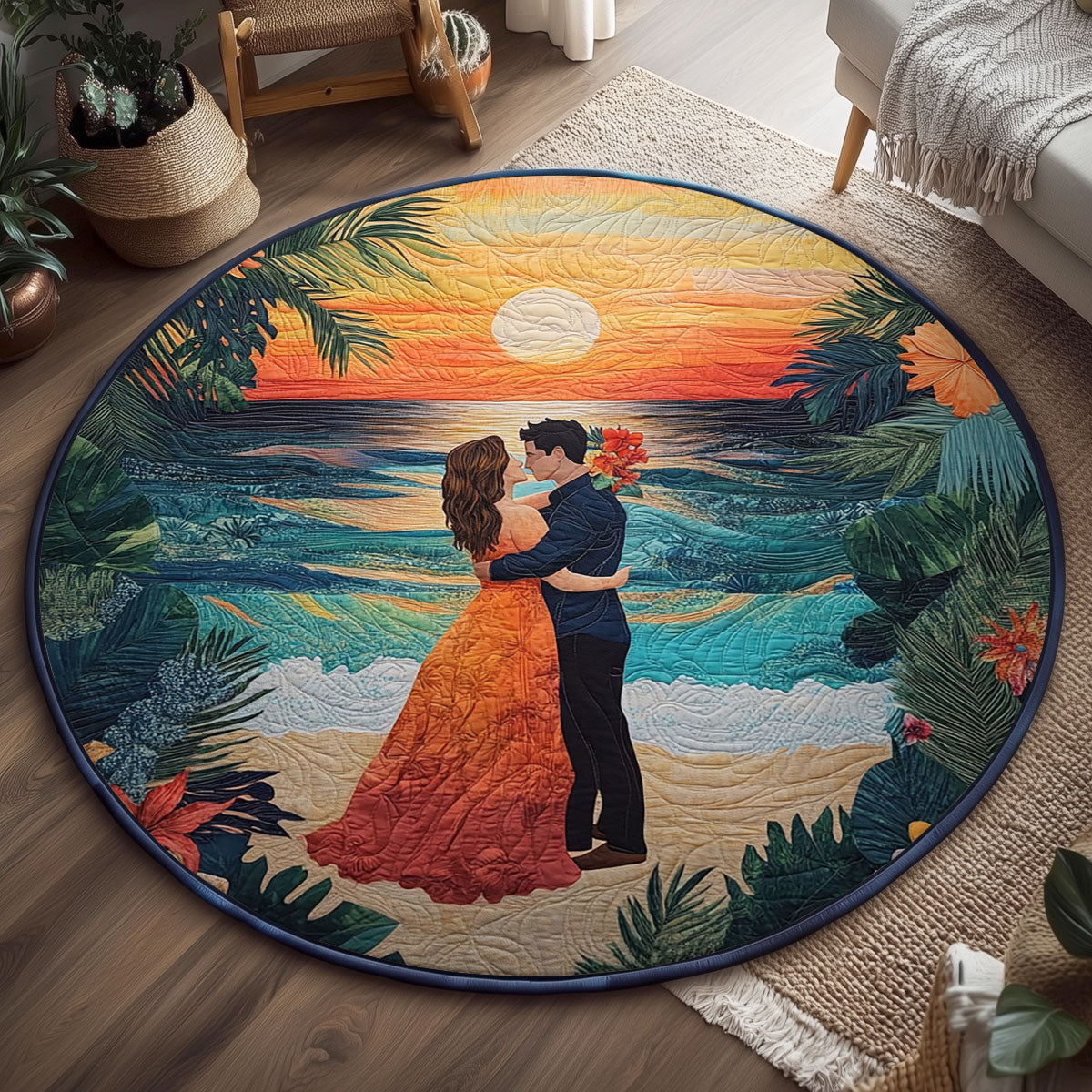 Romantic Sunset Couple WJ0207030CL Quilted Round Mat