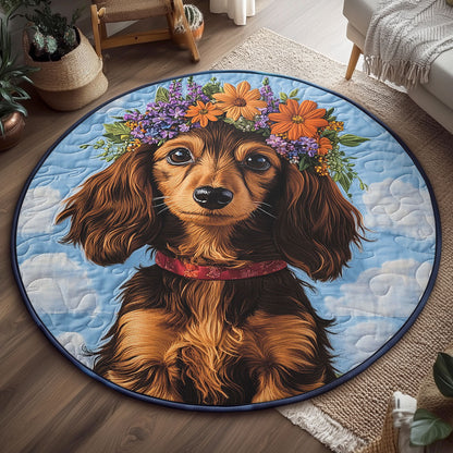 Floral Sausage Pup WJ1306040CL Quilted Round Mat