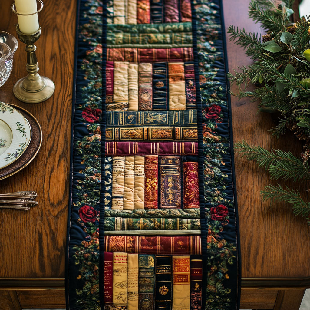 Antique Bookshelf WJ1005025CL Quilted Table Runner